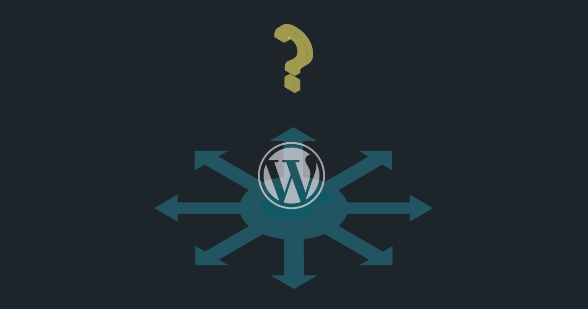 WordPress logo and question mark in an abstract design